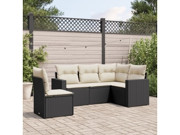Vidaxl 5 Pcs Conjunto Sofás De Jardim Com Almofadões Vime Pe Preto