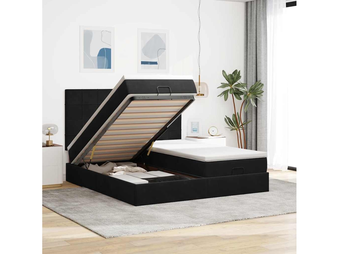Vidaxl Estrutura de Cama Otomana com Colchões 160x200 Cm Veludo Preto
