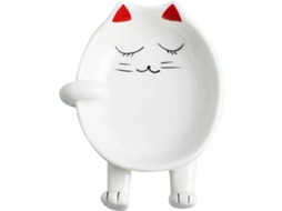 Suporte para Colher de Cerâmica Gato Fofo Multifuncional Branco e Vermelho para Cozinha