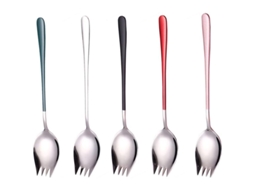 Rebe-set De 5 Colheres E Garfos De Aço Inoxidável 304, 21,5 Cm, Reutilizáveis Para Comida Diária E Acampamento