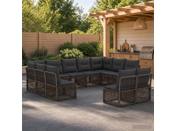 Vidaxl Conjunto De Sofá De Jardim 11 Unid. Cinzento Vime Pe
