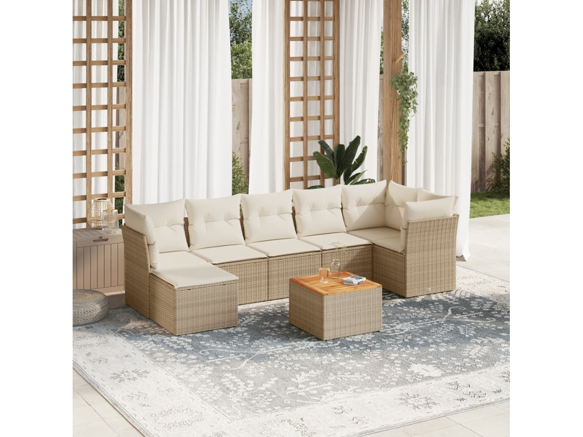 Vidaxl 8 Pcs Conjunto De Sofás P/ Jardim Com Almofadões Vime Pe Bege