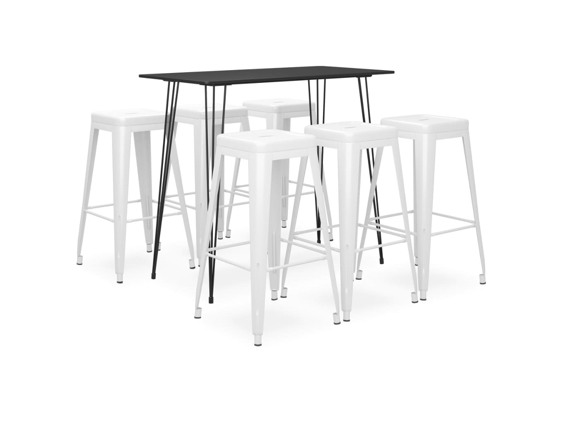 Vidaxl 7 Pcs Conjunto de Bar Preto e Branco