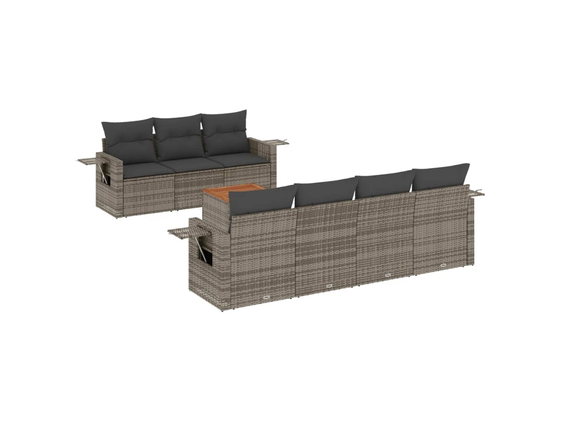 Conjunto de 8 Sofás de Jardim com Almofadões Vime Pe Cinzento MAISON EXCLUSIVE (8 pcs)