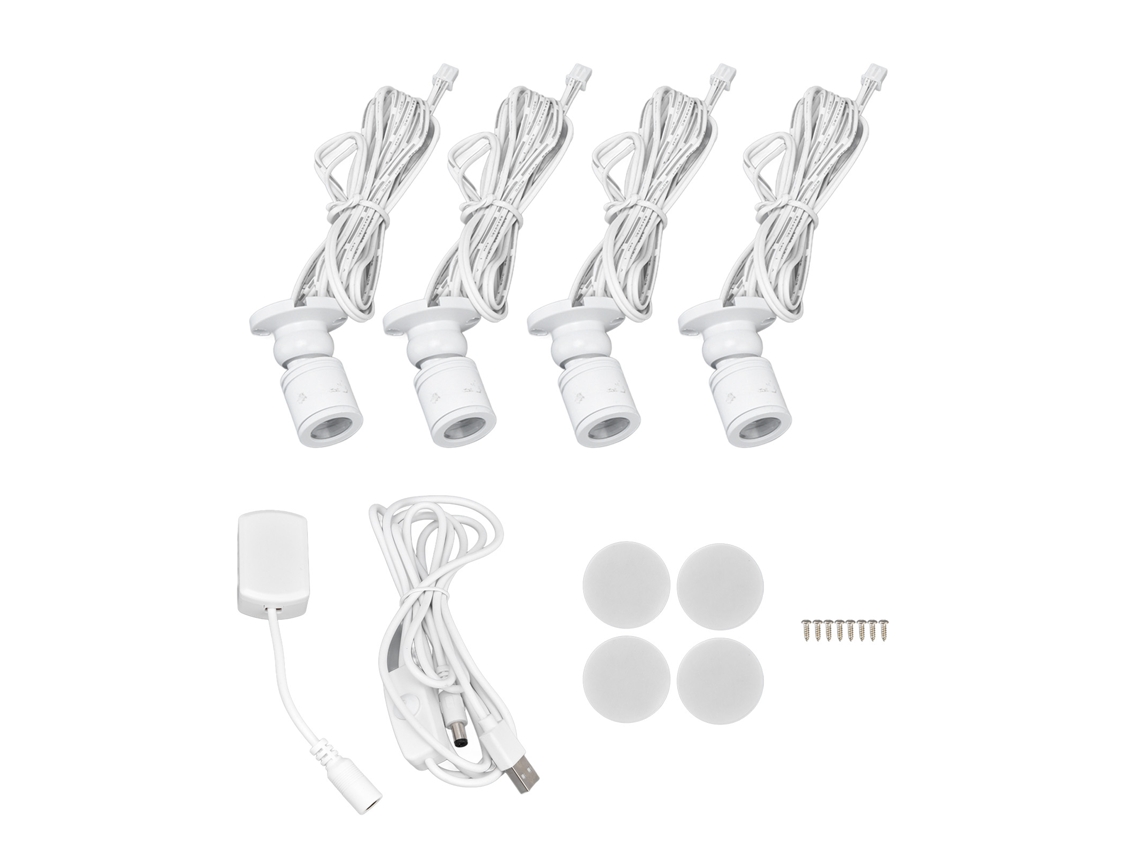 Lâmpada led sob armário usb ajustável luz branca com 3 métodos de instalação 1 para 4 S/MARCA