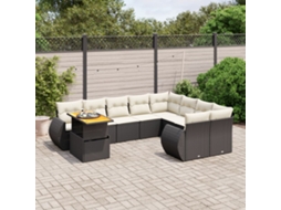 Jogo de Sofá Jardim 10 Peças C/ Almofadões Vime Pe Preto Dkd Home Decor