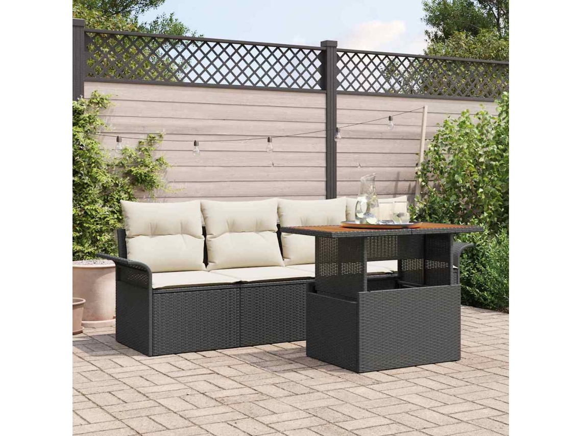 Vidaxl Conjunto De Sofá De Jardim 5 Unid. Preto Rattan Sintético