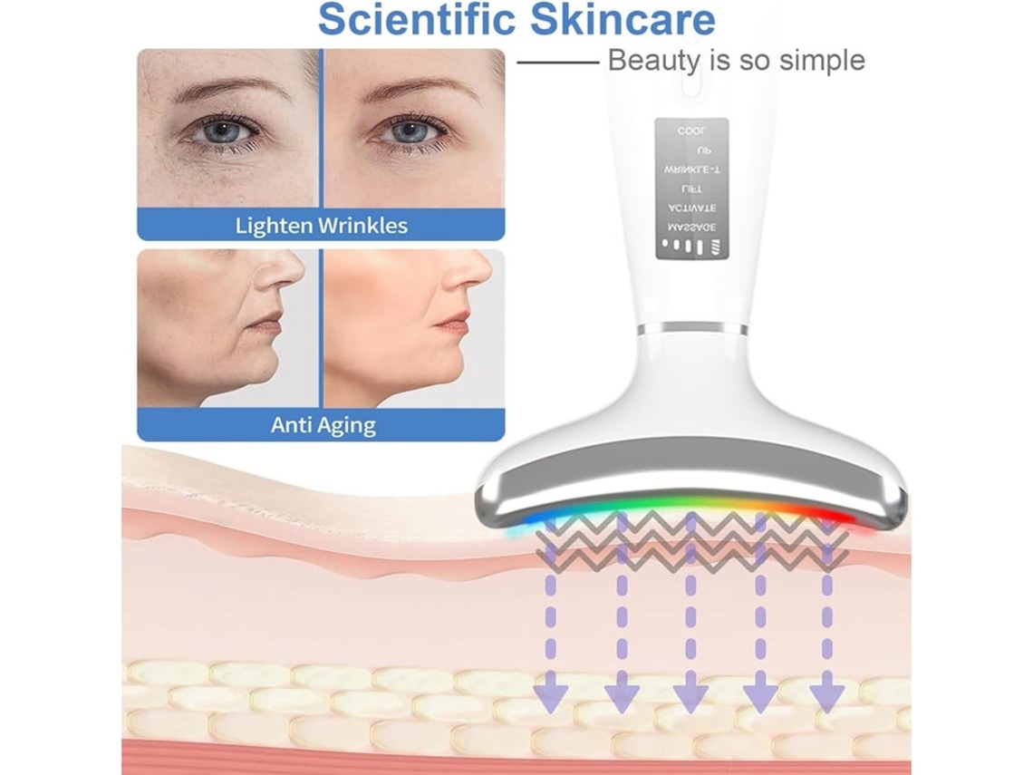 Terapia De Luz Vermelha Para Rosto E Pescoço Massajador Facial E Pescoço Anti Envelhecimento Dispositivo De Massagem Facial Calmante E Yizhood