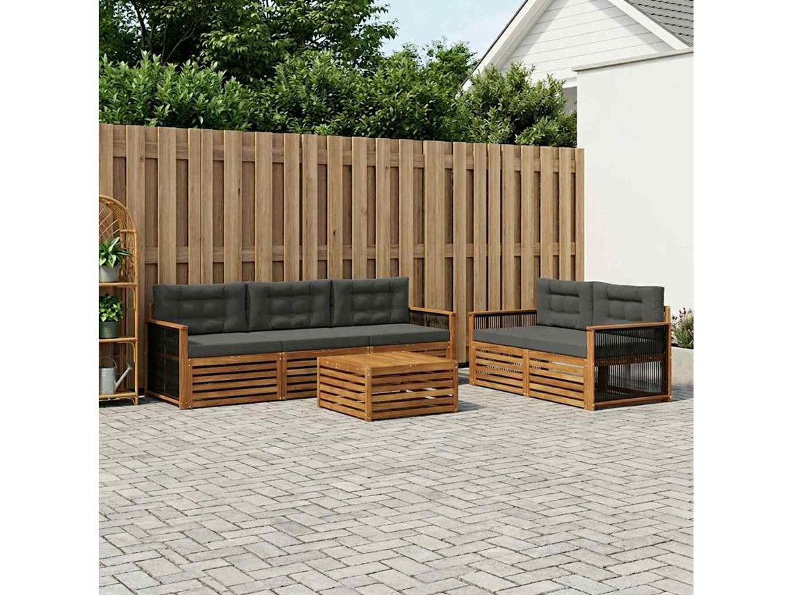Vidaxl Conjunto De Sofás Para Exterior 6 Unid. Natural E Antracite