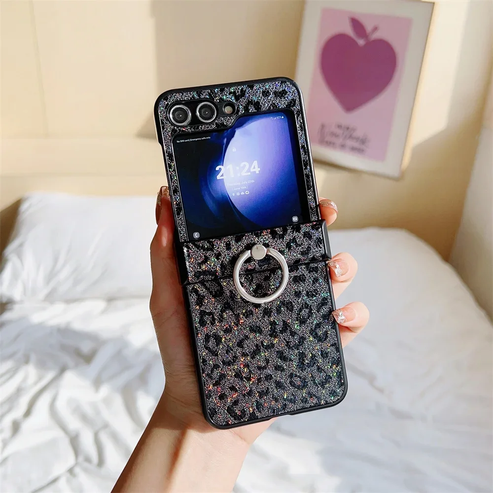 (preto, Galaxy Z Flip7) Capa De Celular Personalizada Em Couro Com Estampa De Leopardo Sexy, Resistente A Quedas, Com Suporte De Anel.