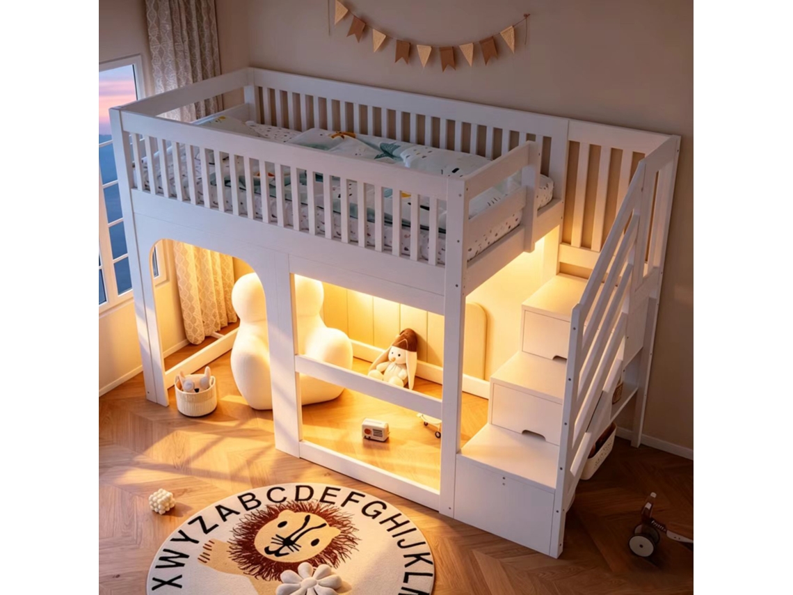 Cama Alta Para Crianças Madeira Branco 90x200 Cm