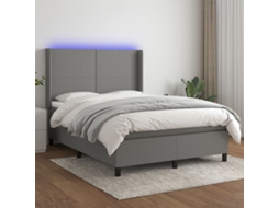 Cama Box Spring C/ Colchão E Led 140x190 Cm Tecido Cinza-escuro
