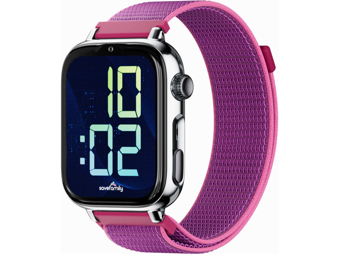 Smartwatch SAVEFAMILY SaveWatch Plus 2 para Crianças (Tecido - Prateado/Framboesa)