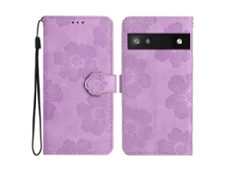Capa De Couro Com Estampa Floral Em Relevo Para Google Pixel 6a