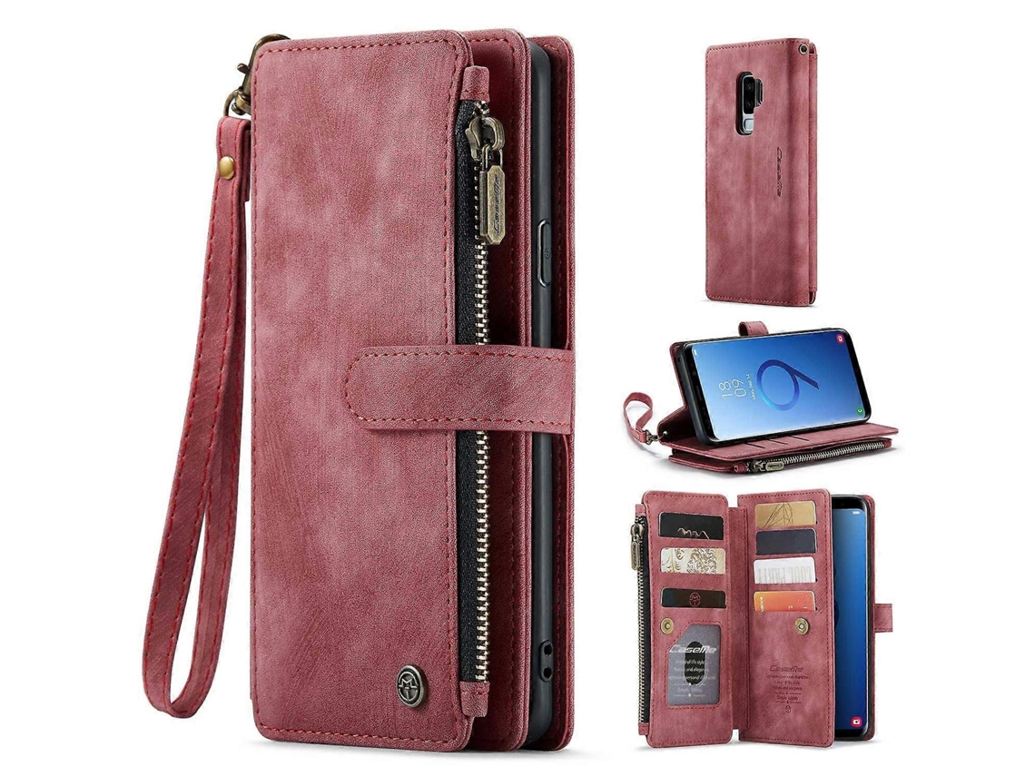 Compre Capas De Celular Com Alça Caseme C30 Com Zíper E Suporte Para Múltiplos Cartões, Capa De Couro Pu Vermelha Para Samsung Galaxy S9