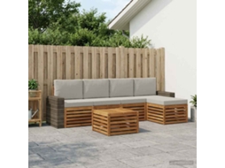 Vidaxl Conjunto De Sofás Para Exterior 6 Pcs Natural E Cinzento-claro