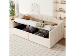 Sofá cama 90x200 Veludo Bege Hidráulico Ripas Clássico