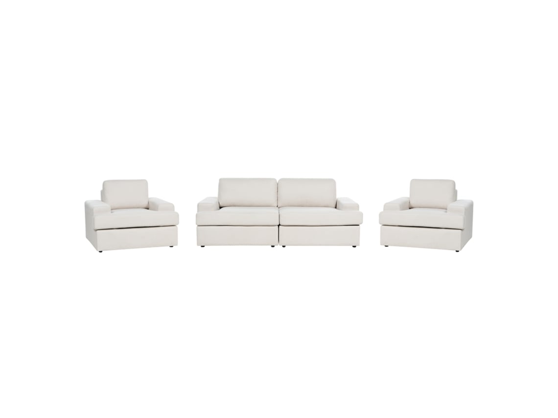 Conjunto De Sala De Estar Beliani Alla De Tela Beige 208x112x86