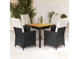 5 Pcs Conjunto De Jantar P/ Jardim C/ Almofadões Vime Pe Preto Dkd Home Decor