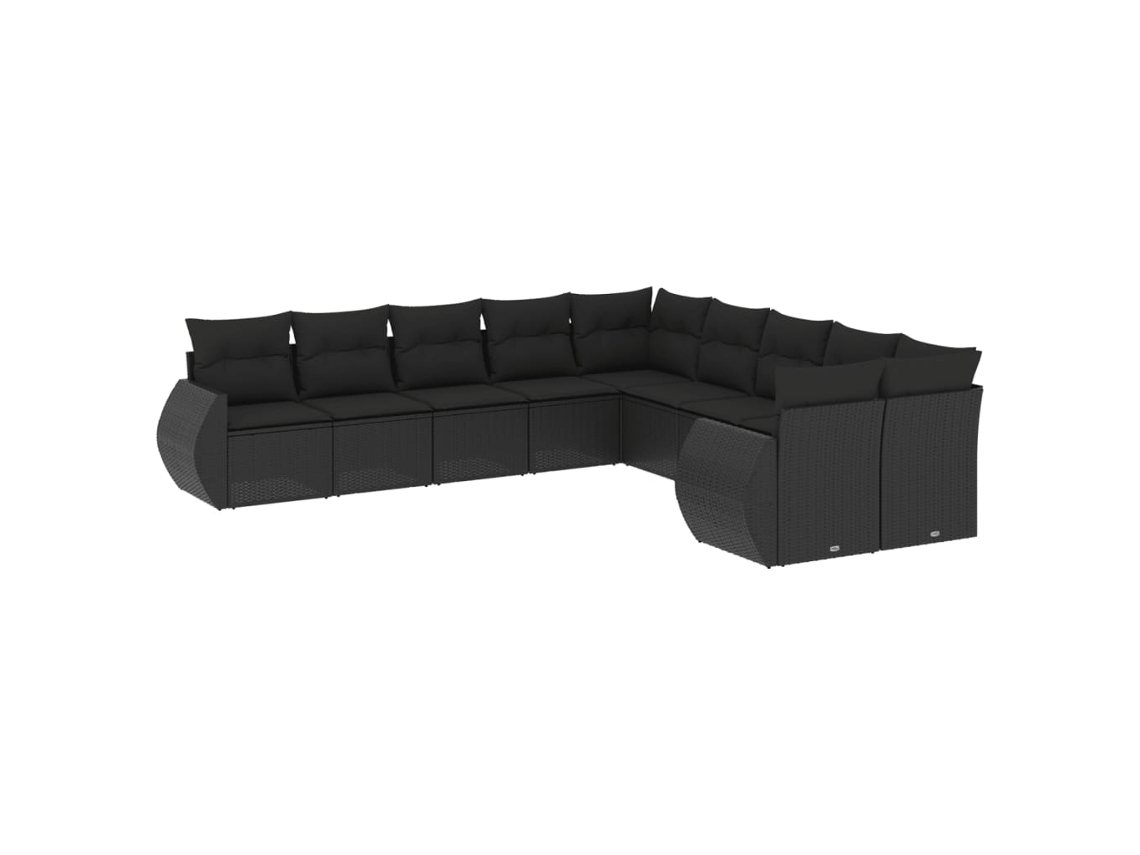Conjunto de 10 sofás de jardim com almofadões Vime Pe Preto MAISON EXCLUSIVE