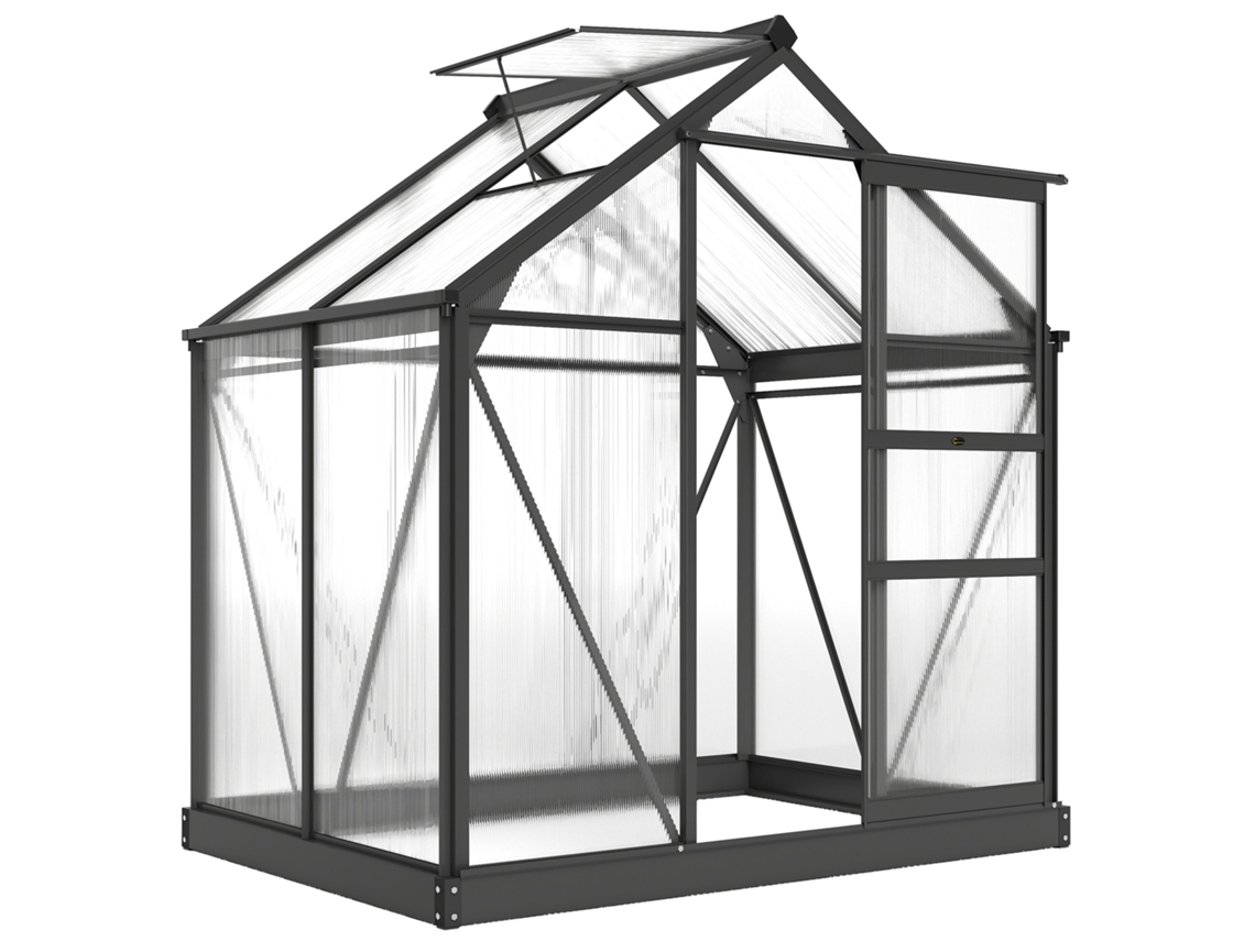 Estufa Policarbonato 190x132x201cm Uv30 Base Reforçada Calha Cinza Jardim