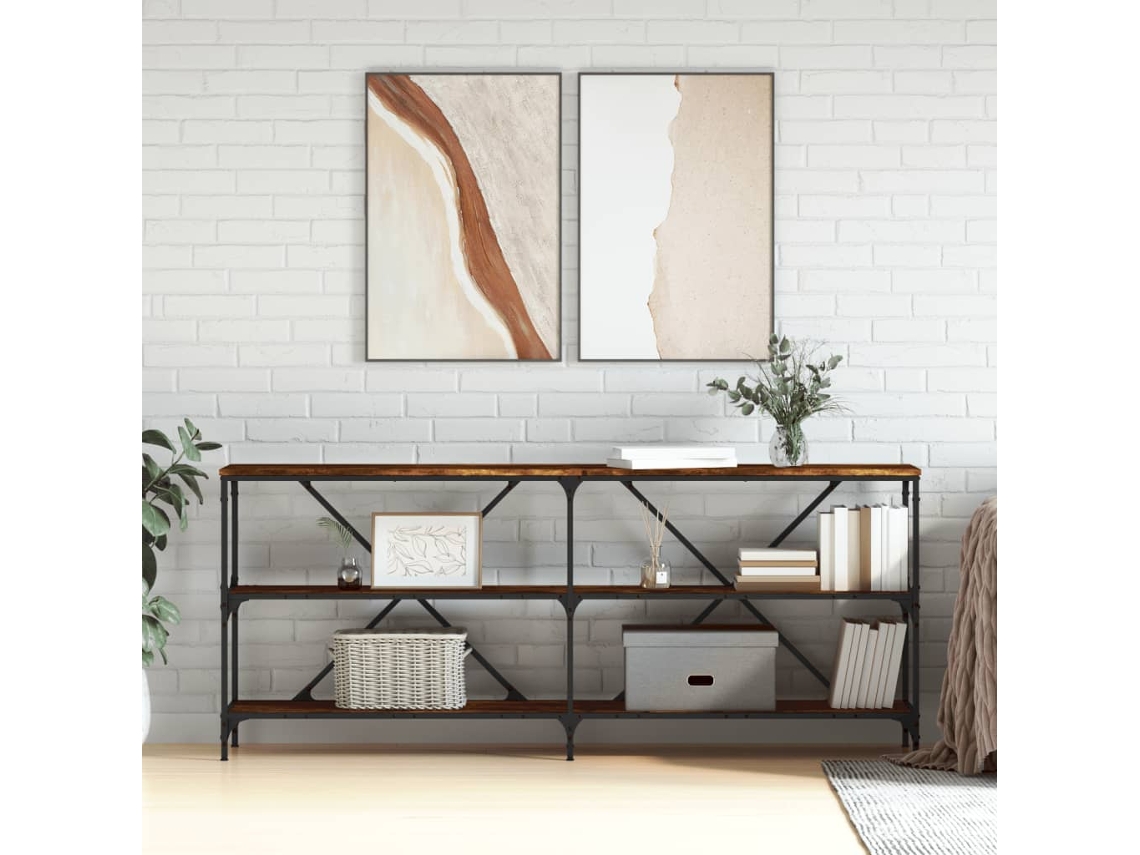 Mesa Console | Mesa De Entrada | Mesa Lateral 180x30x75 Cm Deriv. Madeira/ferro Carvalho Fumê