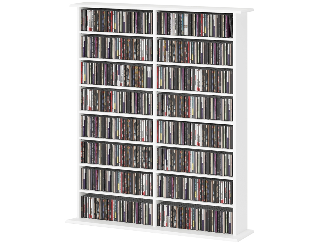 Branco Armazenamento De Cds E Dvds Com 16 Compartimentos E 12 Prateleiras Ajustáveis, Capacidade Máxima 720 Cds/396 Dvds E Blu-rays