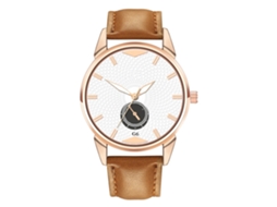 Relógio Casual Masculino de Couro Artificial com Movimento Quartzo Estilo Simples Café Claro Branco