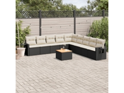 Vidaxl 10 Pcs Conjunto Sofás De Jardim C/ Almofadões Vime Pe Preto