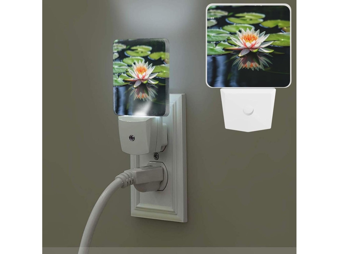 Luminária Noturna Lírio D Água, Tomada Com Sensor Crepuscular, Luz Branca Quente, Luminária Noturna Pequena, Luz Led