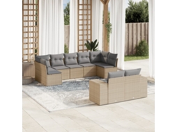 Vidaxl 9 Pcs Conjunto De Sofás P/ Jardim Com Almofadões Vime Pe Bege