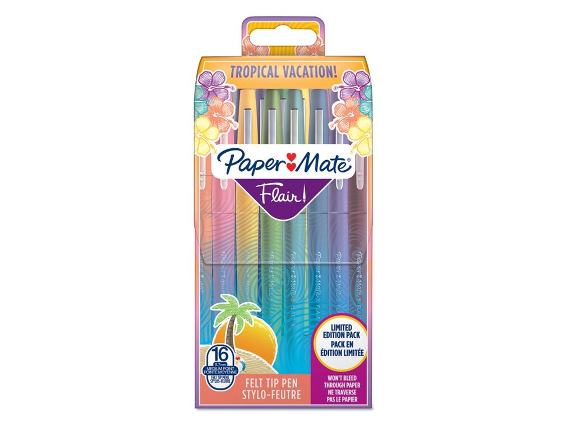 PAPER MATE Marcador PAPER MATE Ponta Fibra Tropical Estojo Rígido com 16 Unidades