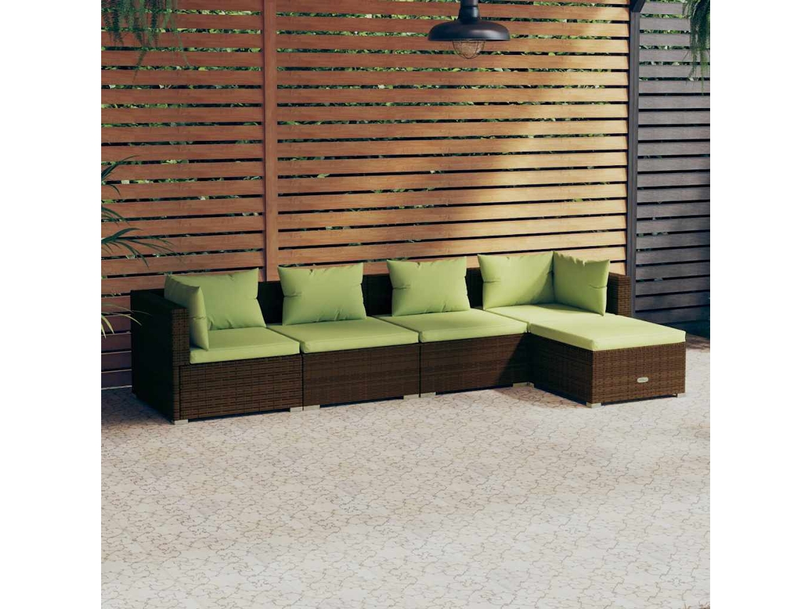 5 Pcs Conjunto Lounge Jardim C/ Almofadões Vime Pe Marrom Dkd Home Decor