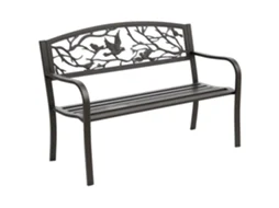 Banco de jardim de aço com apoio para os braços e encosto decorativo, 127x60x85cm, marrom escuro BTFORUS