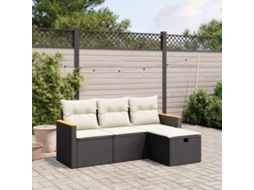 Vidaxl 4 Pcs Conjunto De Sofás Para Jardim C/ Almofadões Vime Pe Preto
