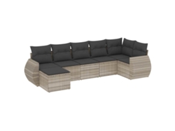Maison Exclusive - 7 Pcs Conj. Sofás Jardim Com Almofadões Vime Pe Cinzento-claro
