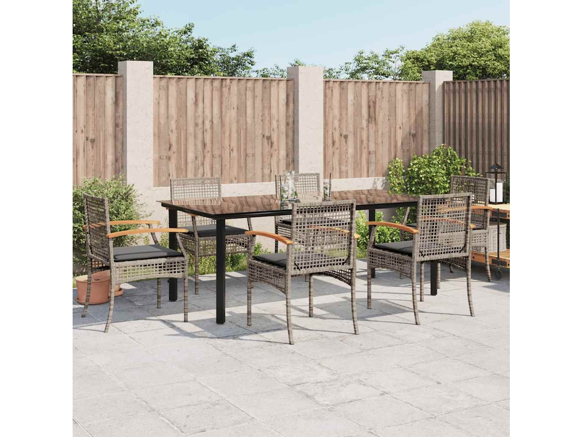 Vidaxl 7 Pcs Conjunto De Jantar P/ Jardim C/ Almofadões Vime Pe Cinza