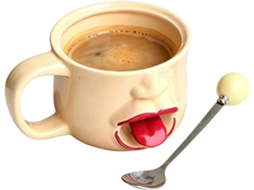 Caneca De Café Com Desenho De Língua, 255 Ml, Com Colher E Decoração Interna.