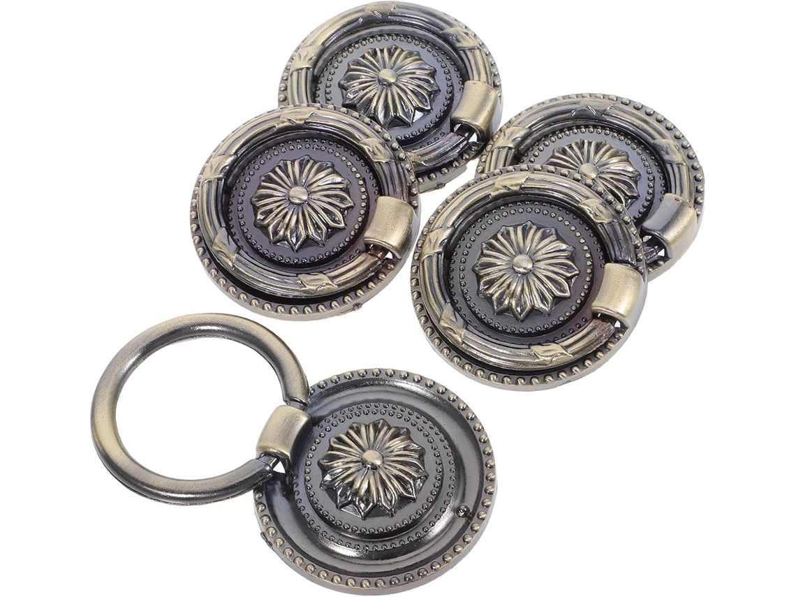 Conjunto De 5 Puxadores De Armário Vintage Em Bronze Verde, Com Argola Redonda.