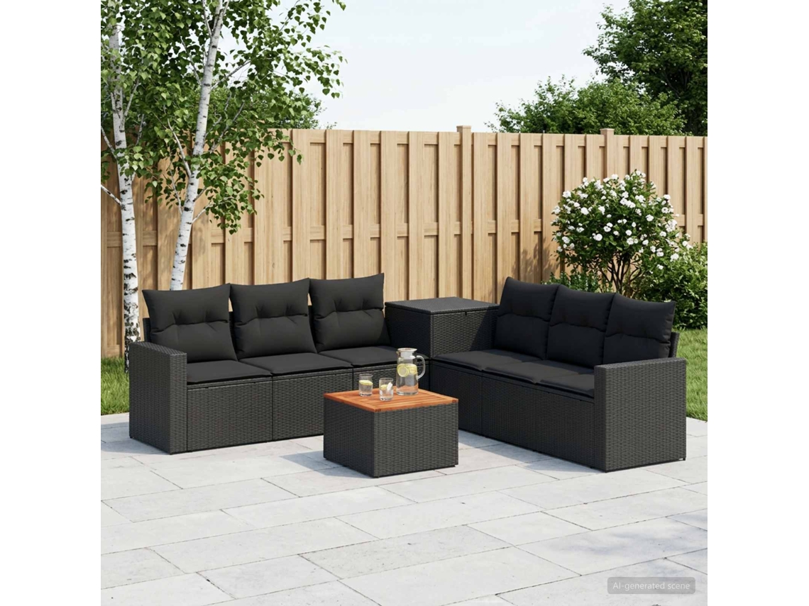 Vidaxl Conjunto De Sofás 8 Unid. Preto Rattan Poliéster E Aço
