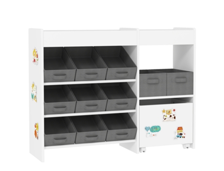 Organizador De Brinquedos Mdf, Aço E Tnt Cor Blanco 105x30x80 Cm Aiyaplay