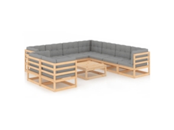 Vidaxl 10 Pcs Conjunto Lounge De Jardim C/ Almofadões Pinho Maciço