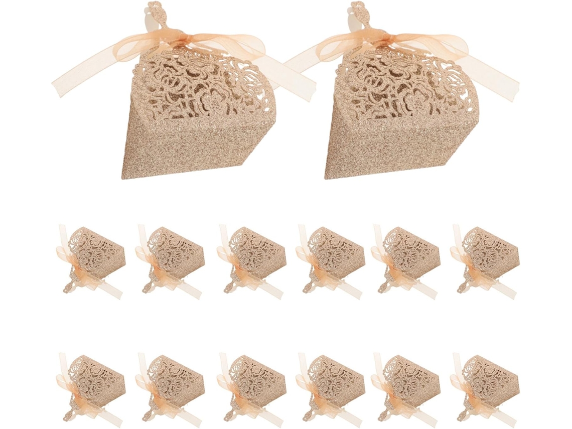 Caixas De Lembrancinha Com Fita Dourada Brilhante, 25 Unidades, Design Recortado, Embalagem Para Presente