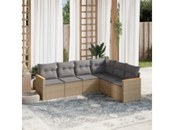 6 Pcs Conjunto De Sofás P/ Jardim Com Almofadões Vime Pe Bege Dkd Home Decor
