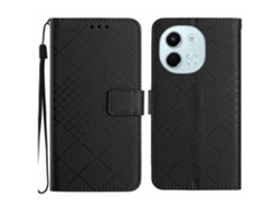 Capa De Couro Com Textura De Grade Rômbica Para Celular