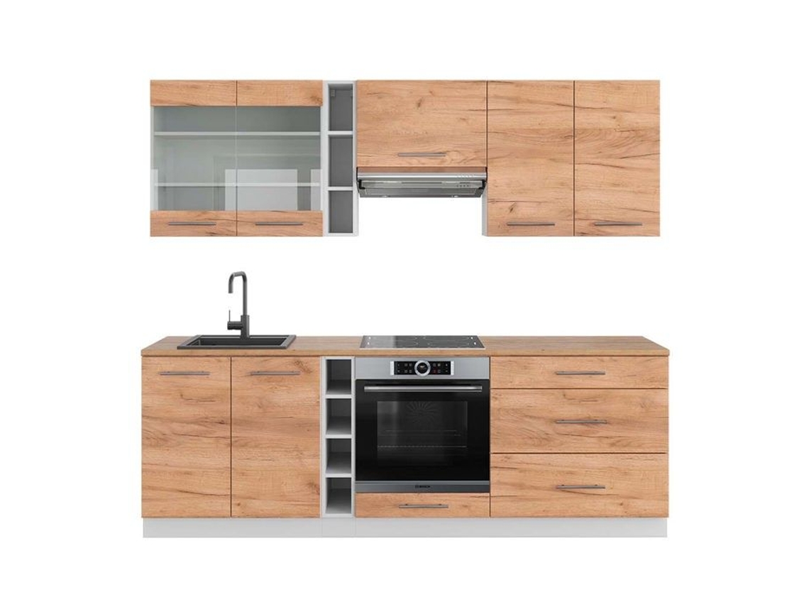 Cozinha Fame-Line, 235 cm, Carvalho PT, Carvalho dourado/branco VICCO
