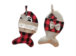 Conjunto De 2 Meias De Natal Para Ces E Gatos Em Formato De Osso E Peixe, Com Sacola De Presente Em Juta Xadrez. Hengjian