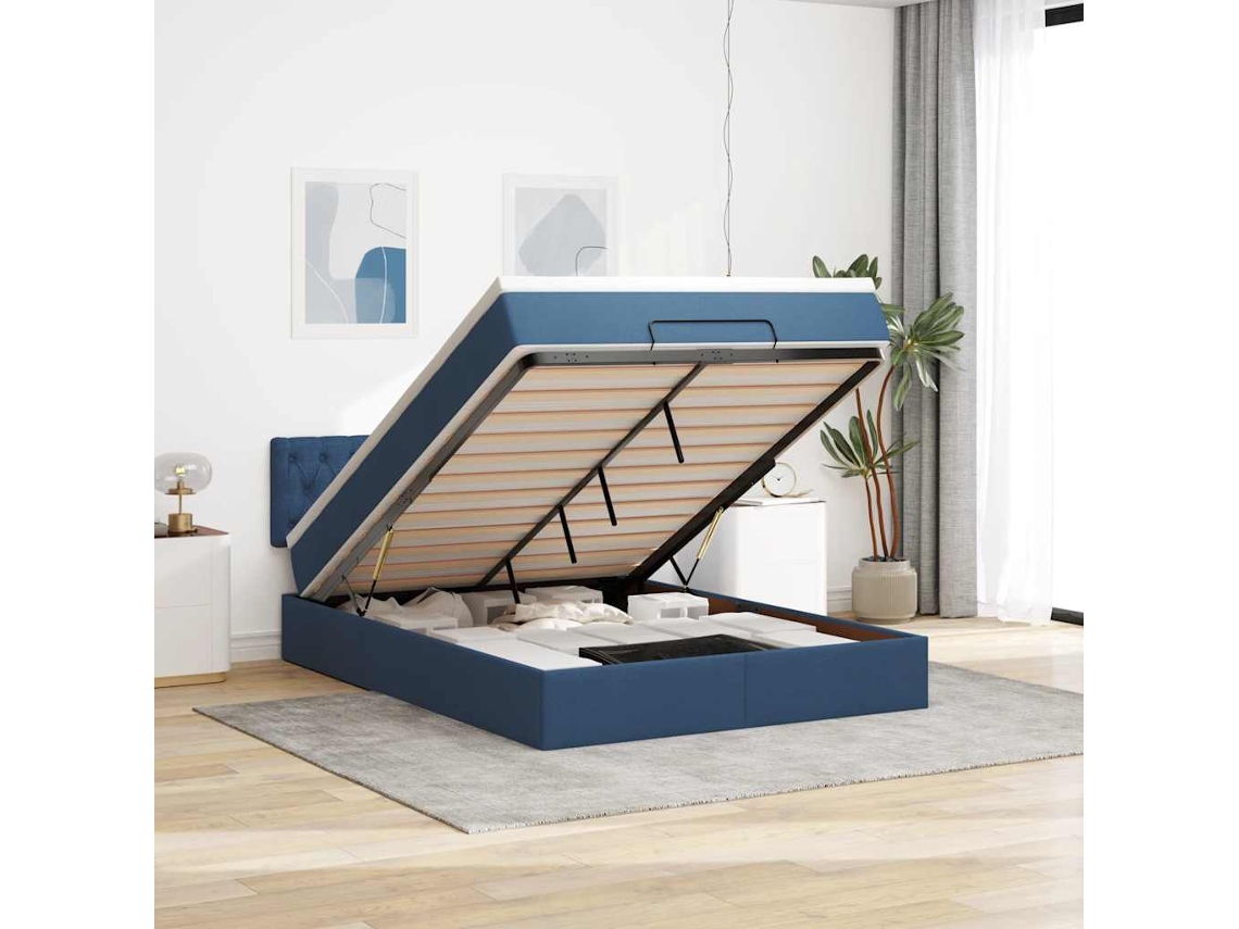 Vidaxl Cama Otomana com Colchão 140x190 Cm Tecido Azul