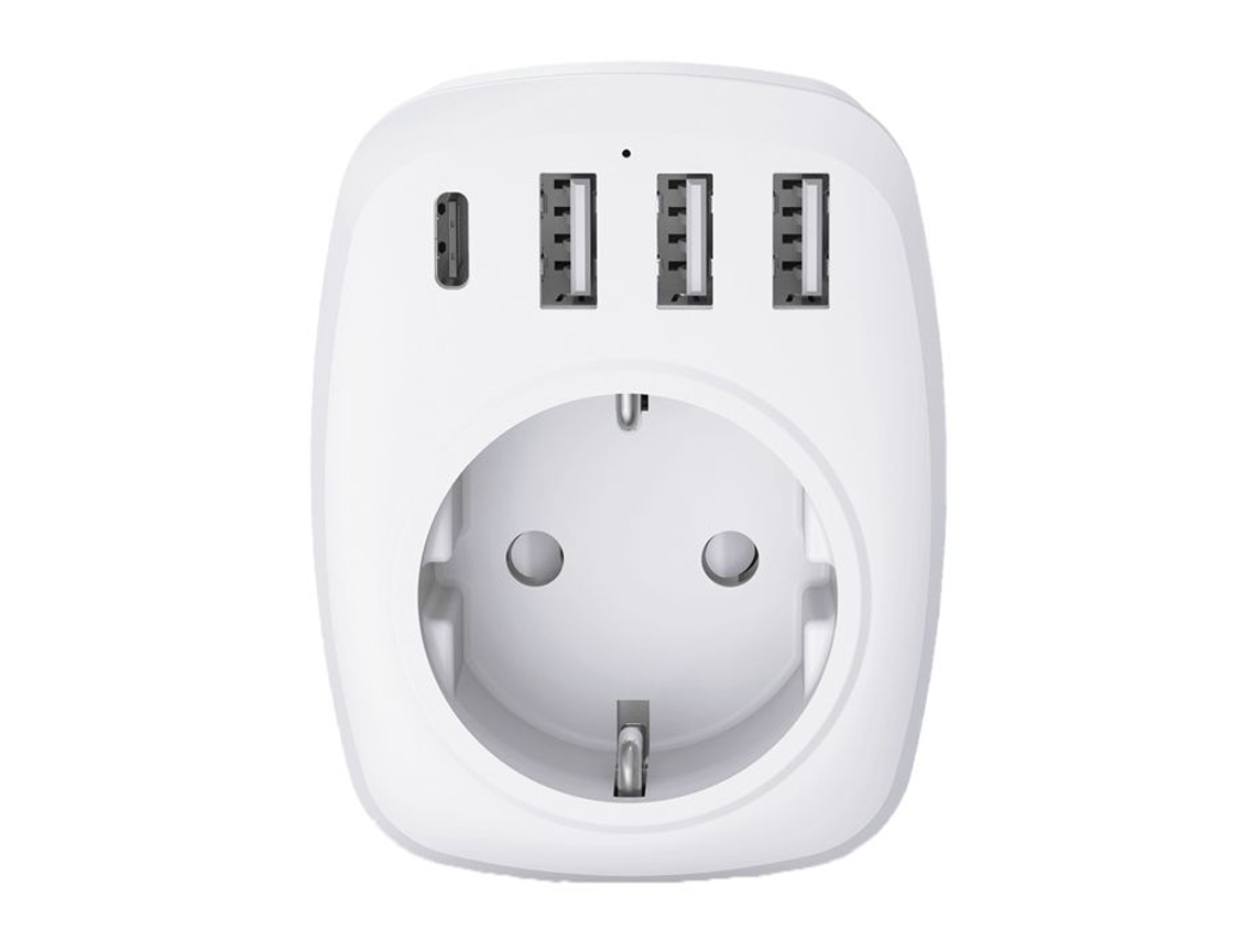 Adaptador De Viagem Ue/reino Unido, 4 Portas Usb, Branco, Voltman
