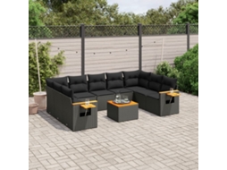 Jogo de Sofá Jardim 10 Peças C/ Almofadões Vime Pe Preto Dkd Home Decor